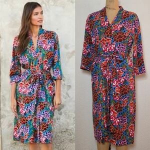 Peruvian Connection Kaffe Fassett Blue Colorful Floral Print Pima Cotton Robe